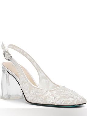 Blue by Betsey Johnson Ninah Mesh Embellished Block Heel Slingback Pumps
